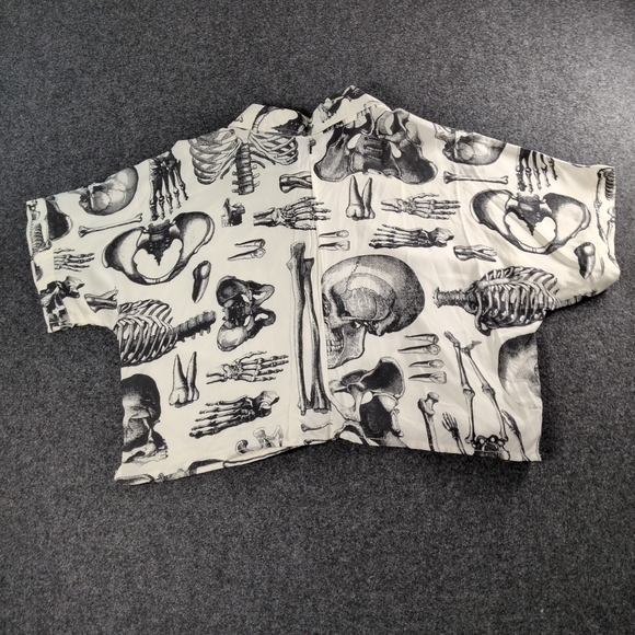 Anatomical Skeleton Sepia Boxy Girls Crop Button-Up - Picture 3 of 8